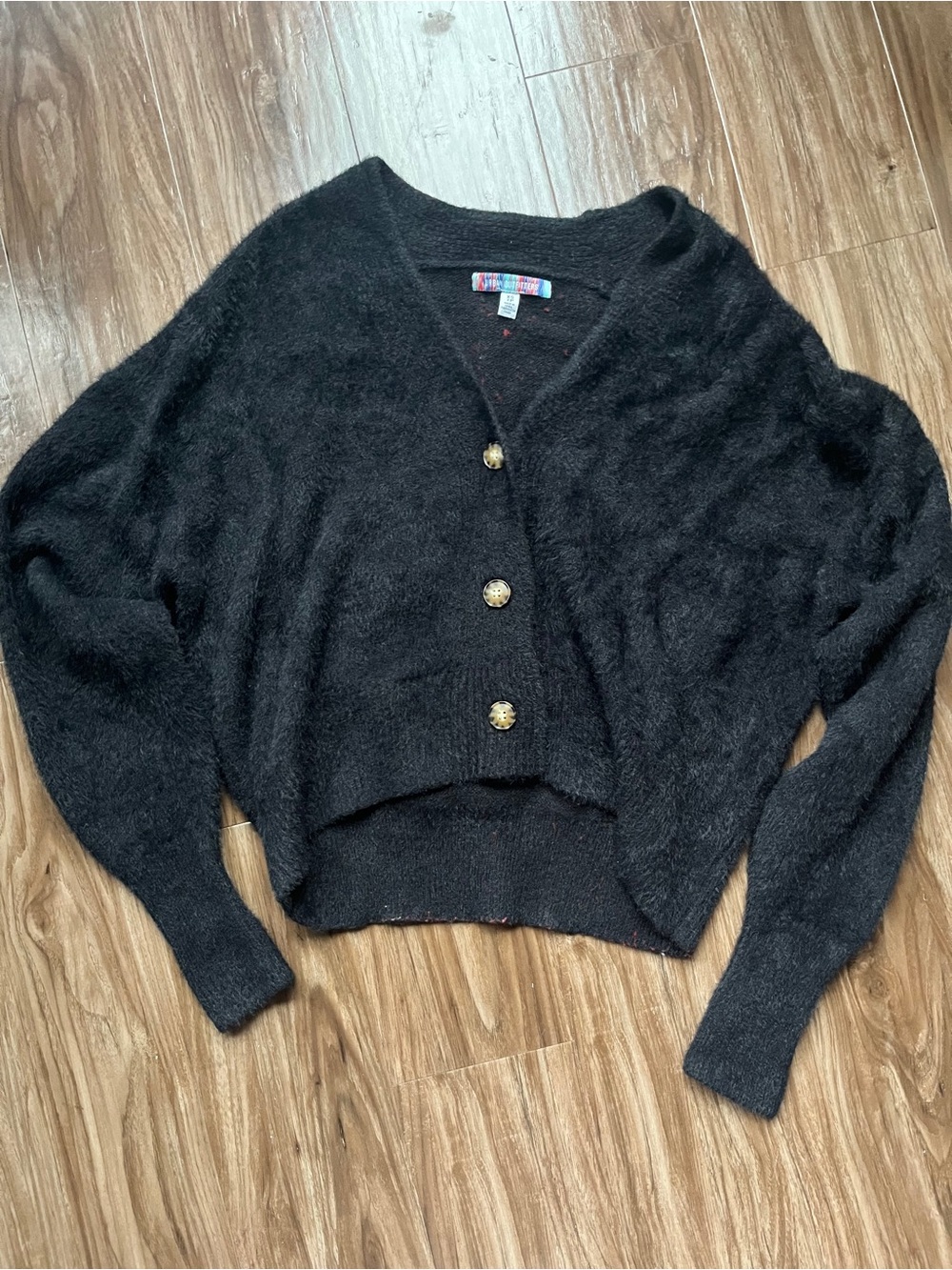 Urban Outfitters Black Fuzzy V-Neck Button Cardigan